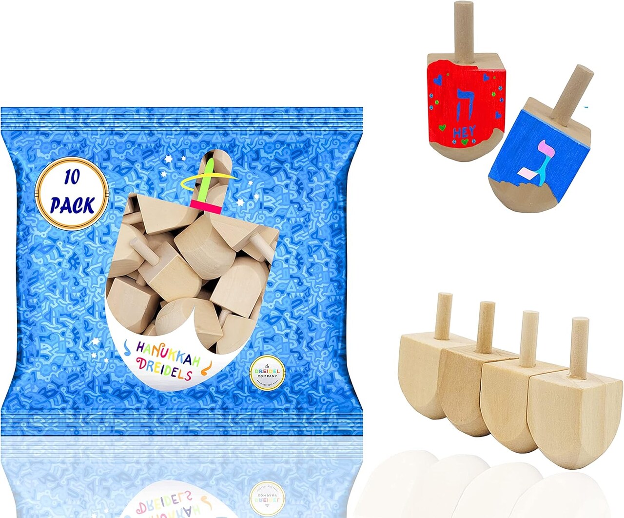 Hanukkah Wood Dreidels, Design Your Own Dreidel, DIY 1.5" Inch Unfinished Natural Wooden Chanukkah Dreidels (30-Pack)